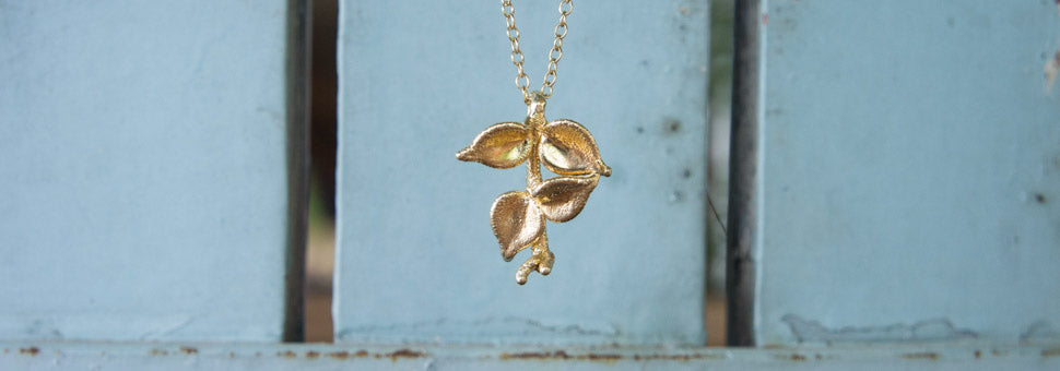 Gold Nandina Leaf Pendant Necklace