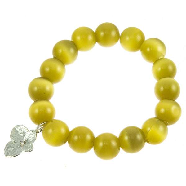 Camel Glass Bead and Silver Hydrangea Bracelet