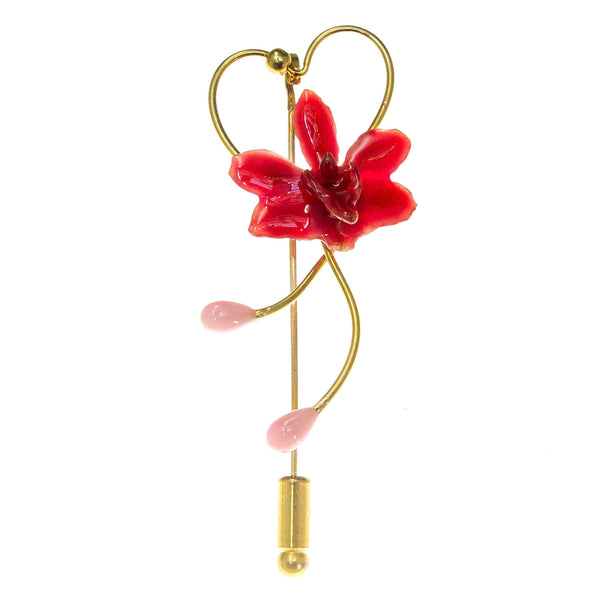 Doritis Orchid Stickpin Brooch - Red