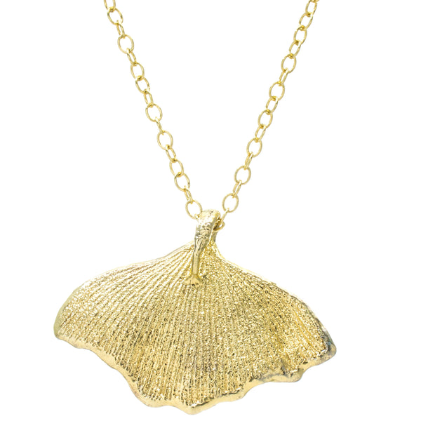 Miniature Gold Gingko Leaf Pendant with Pearl