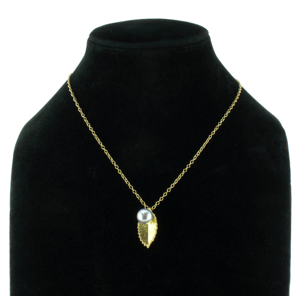 Miniature Gold Rose Leaf Pendant with Pearl