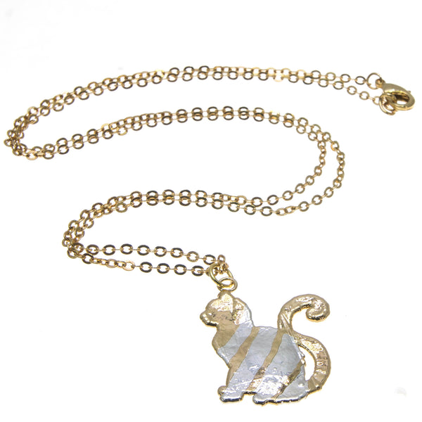 Gold Striped Cat Pendant