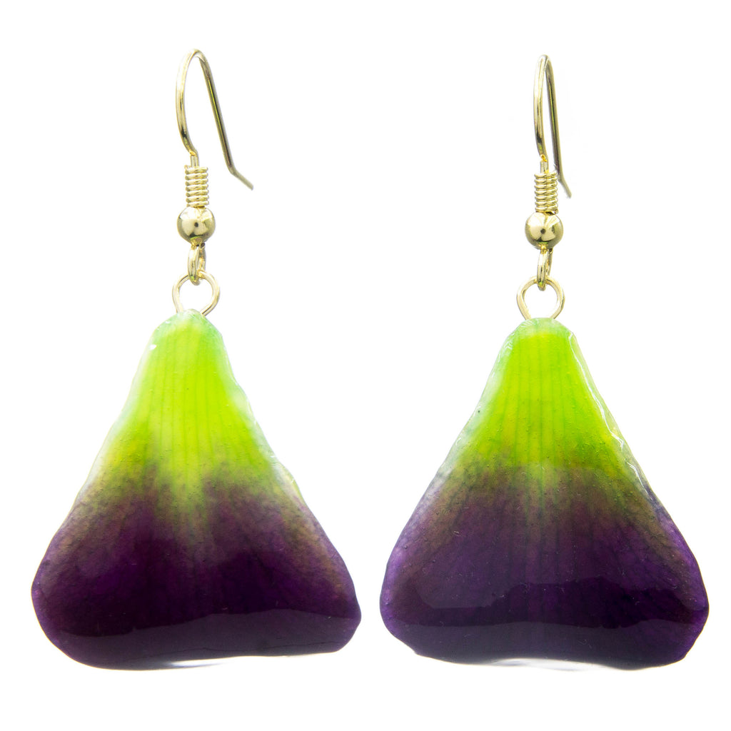 Dendrobium Orchid Petal Earrings - Purple & Green