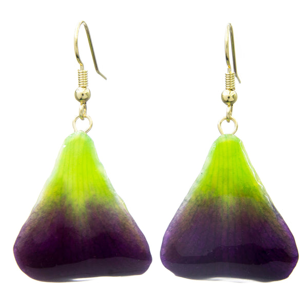 Dendrobium Orchid Petal Earrings - Purple & Green