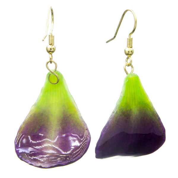 Dendrobium Orchid Petal Earrings - Purple & Green