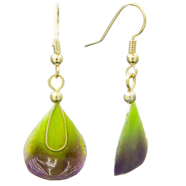 Dendrobium Orchid Mini Petal Earrings - Purple & Green
