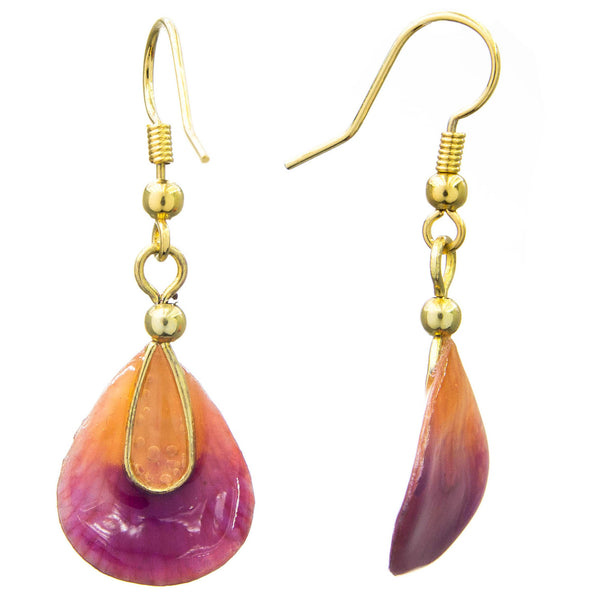 Dendrobium Orchid Mini Petal Earrings - Purple & Orange