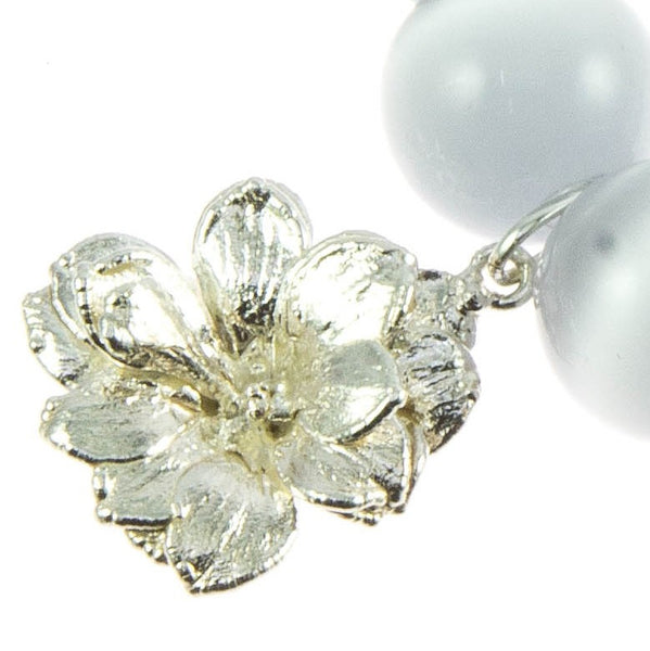 Light Grey Glass Bead and Silver Kalanchoe Bracelet