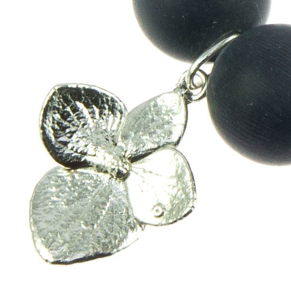 Matt Black Glass Bead and Silver Hydrangea Bracelet