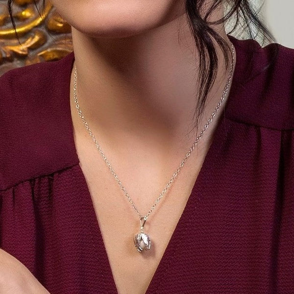 Miniature Silver Bag Flower Pendant with Pearl