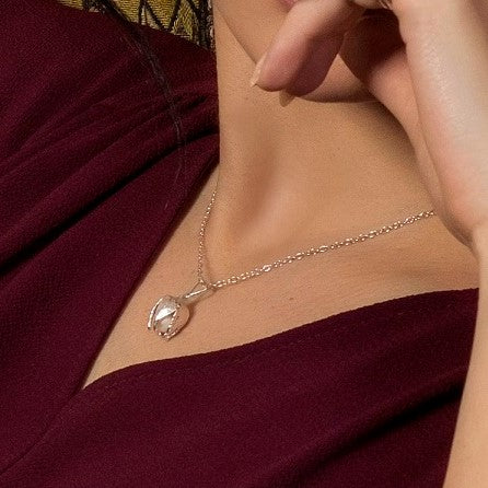 Miniature Silver Bag Flower Pendant with Pearl