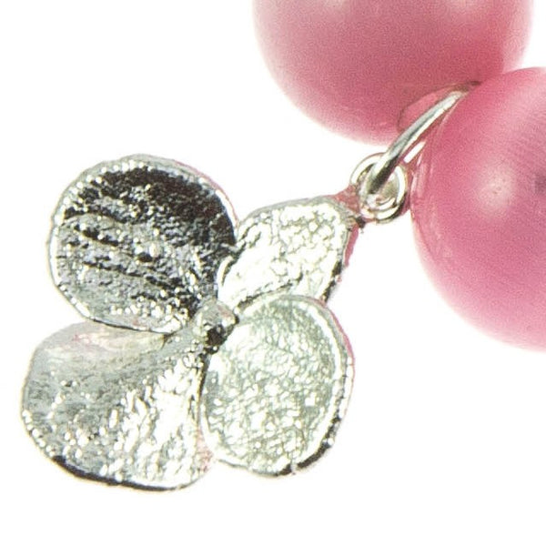 Pink Glass Bead and Silver Hydrangea Bracelet