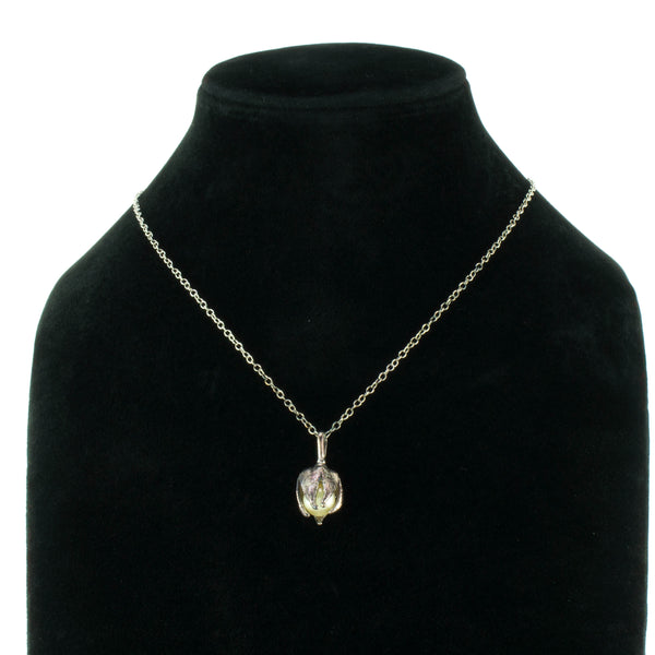 Miniature Silver Bag Flower Pendant with Pearl
