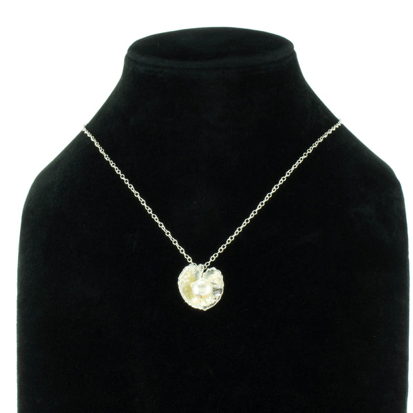Miniature Silver Pennywort Leaf Pendant with Pearl