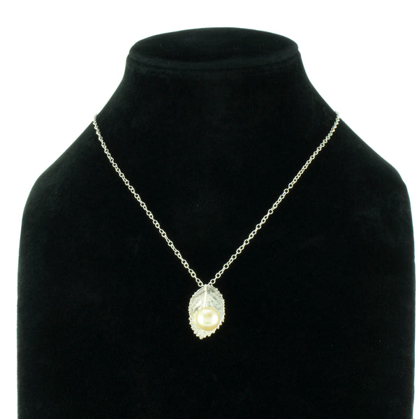 Miniature Silver Rose Leaf Pendant with Pearl